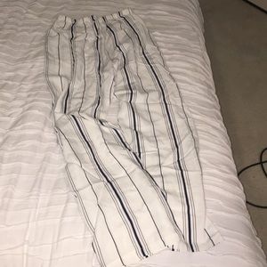 j galt blue and white stripped frankie pants